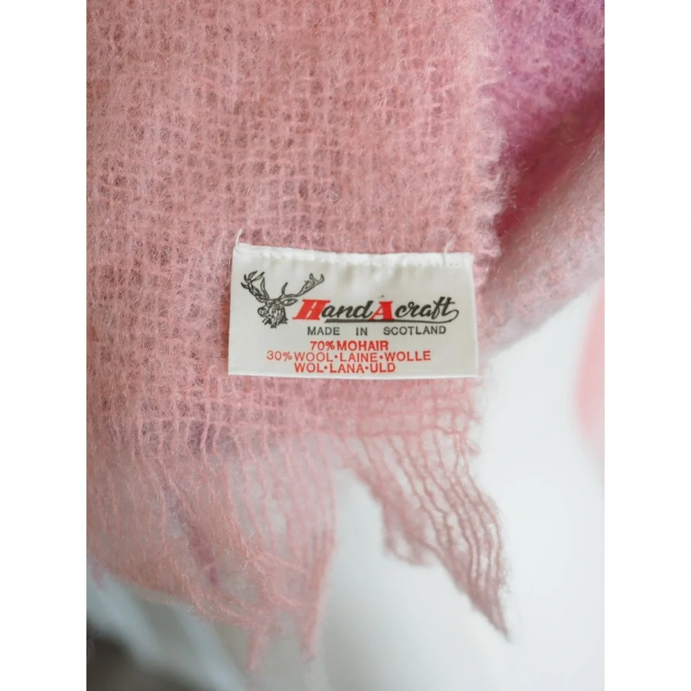 HandAcraft Plaid Pink Purple Mohair Wool Scarf Made in Scotland Vintage OS Good